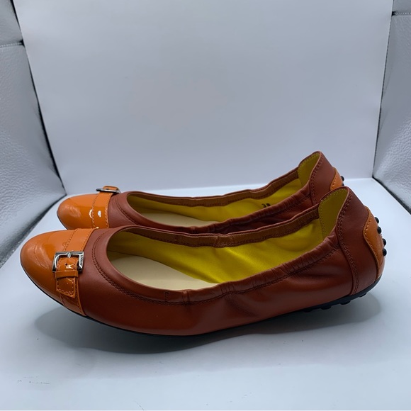 Tod's Womens Leather Buckle Ballet Flats Bright Orange 38 US 8 Slip On Cap Toe - Picture 4 of 11